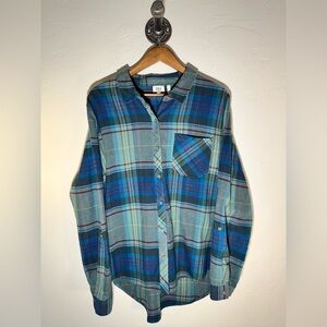 Women’s BKE Eased Green Plaid‎ Flannel 100% Cotton Size Large